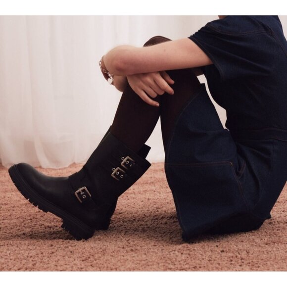 Sun + Stone Womens Round Toe Faux Leather Motorcycle Boots - Picture 3 of 3